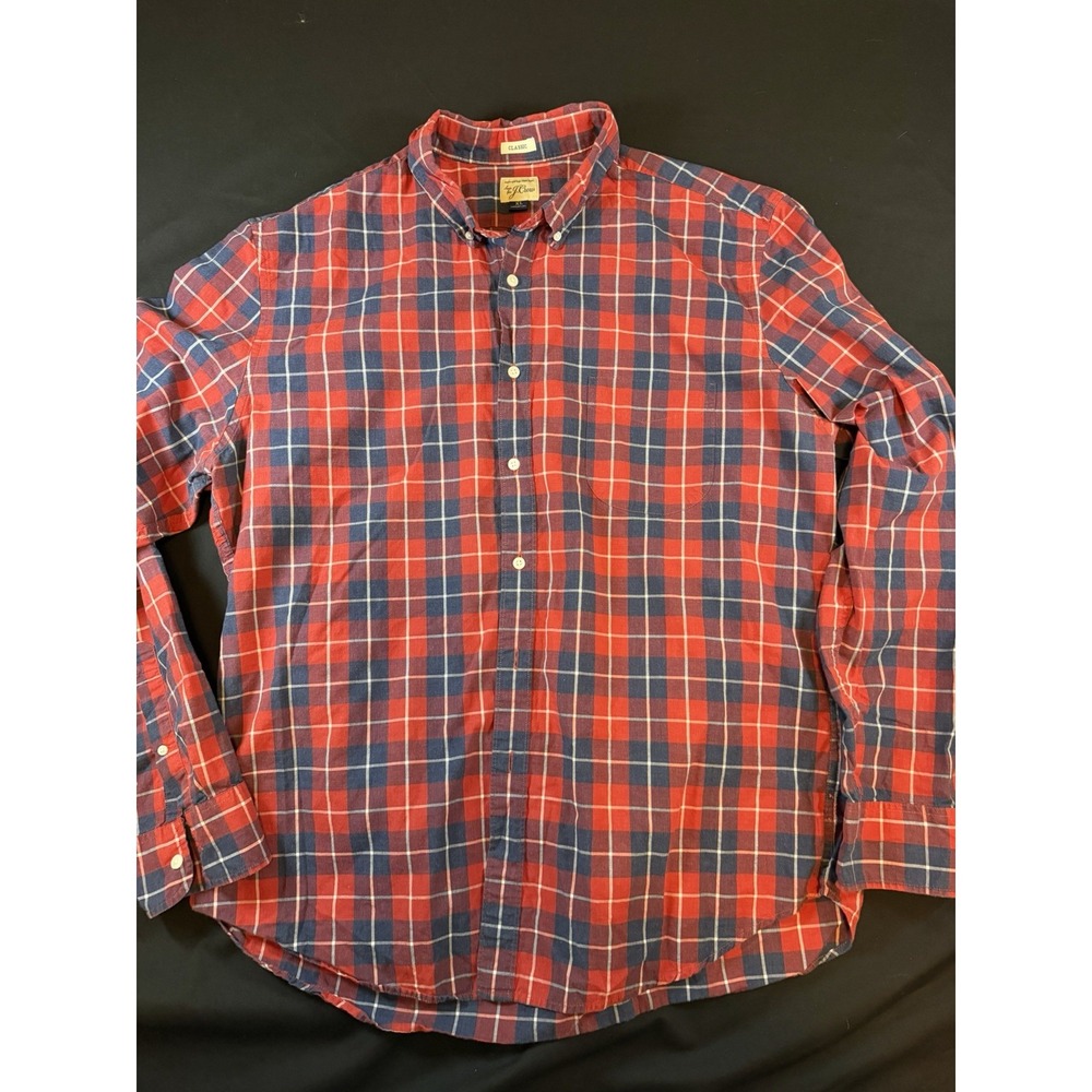 J. Crew Red & Blue Plaid Men's LS Button Down Shirt, XL